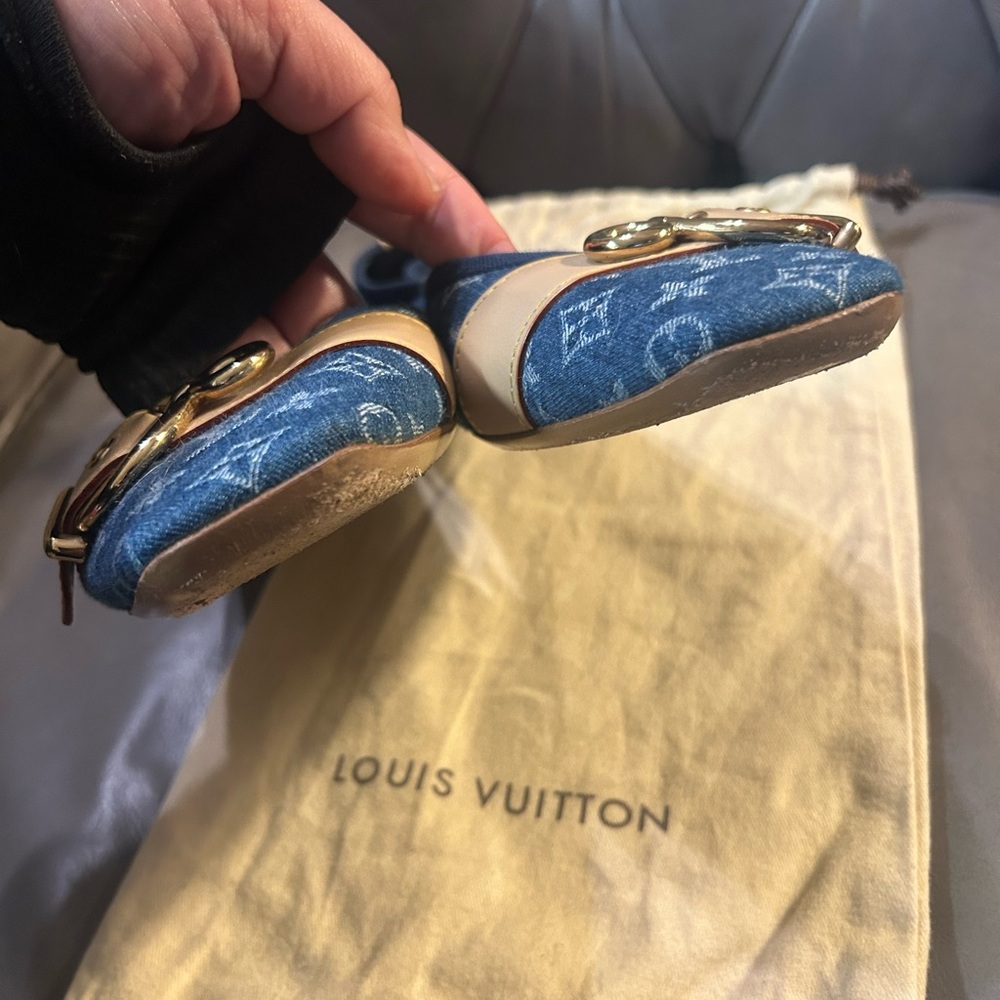 Louis Vuitton Blue Monogram Denim Ballet Flats with Beige Leather Buckle - Picture 6 of 14